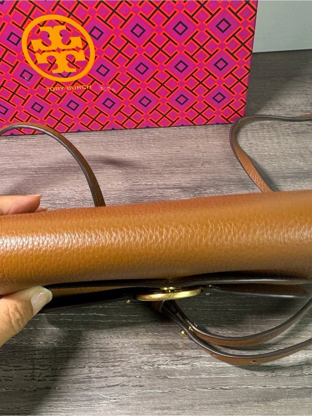 Tory Burch Miller Flap Chestnut Brown Leather Clutch Crossbody Gold Logo $300